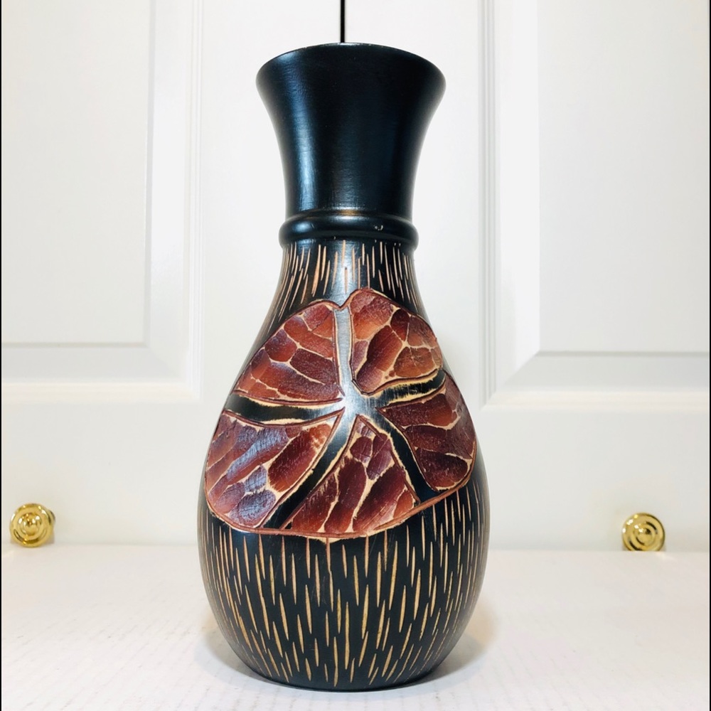 Handcarved Wood Floral Vase.